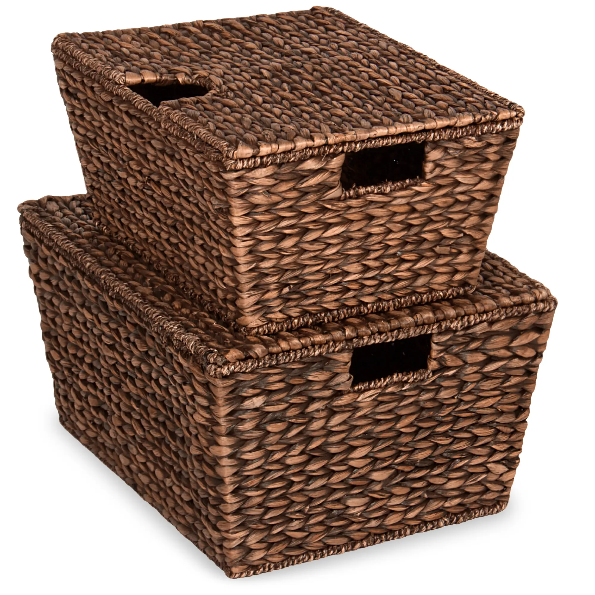 Best Choice Products Set of 2 X-Large & Medium Woven Storage Baskets W/Lids, Hyacinth Nesting Organizer Bins - Brown