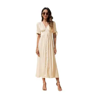Brand Name Maxi Dress with Frontal Buttons for Women