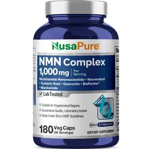 NusaPure NMN Complex 1,000 mg per Serving with Resveratrol, Turmeric Root, Quercetin & BioPerine, 180 Vegan Capsules (90 Servings) – Non-GMO, Vegan, Lab Tested, Made in cGMP Facility