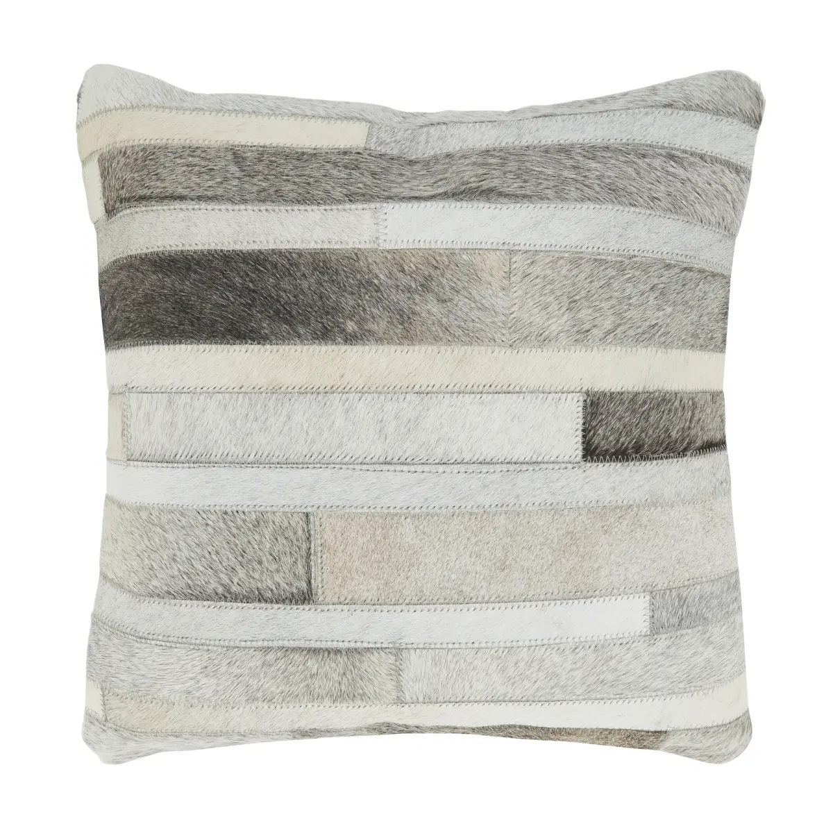 Saro 7720.GY18SP 18 in. Soft Leather Hide Square Throw Pillow with Poly Filling, Refined Luxury Hair-on-Leather Gray Decorative Pillow for Bedding & Living Spaces