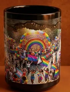 Pride Carnival Mug 15oz 2D Printed 3D Effect Collectible Rainbow Coffee Cup, LGBTQ History Queer Parade Decor Ceramic Mug, Gift for LGBTQ Community Allies, Pride Month Celebration Gift Idea for Family Friends Keepsake