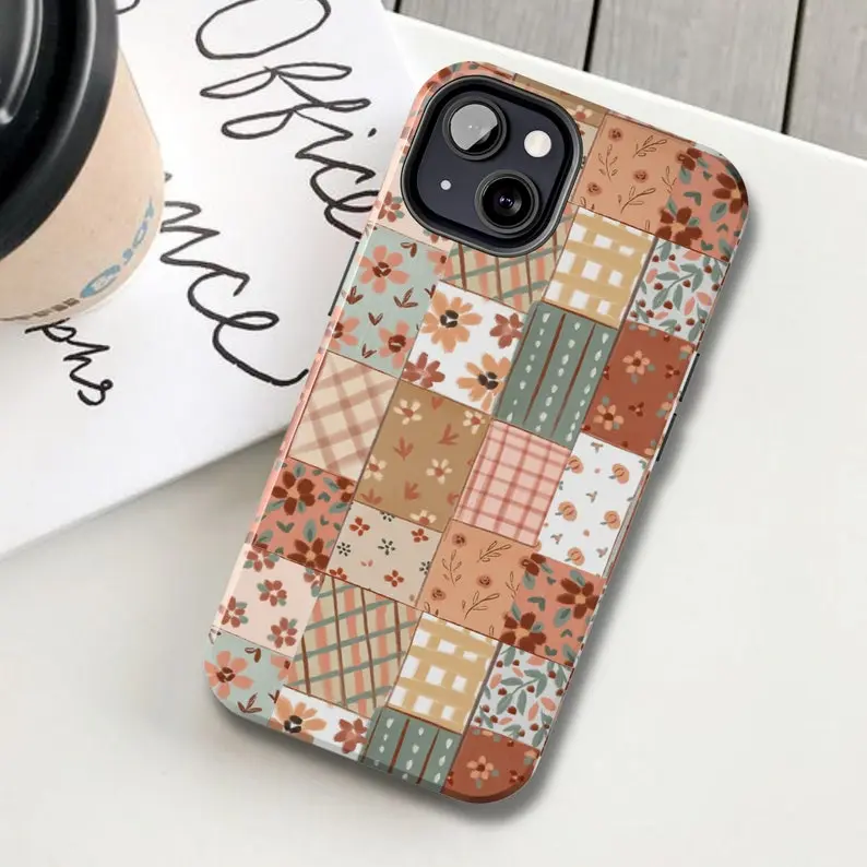 Hygge phone case, Fall flower iPhone cases, Autumn flowers, Patchwork floral garden Phone Cases Phone Cover Hard Case Tough 2-piece Phone Case Protection Screen Protector