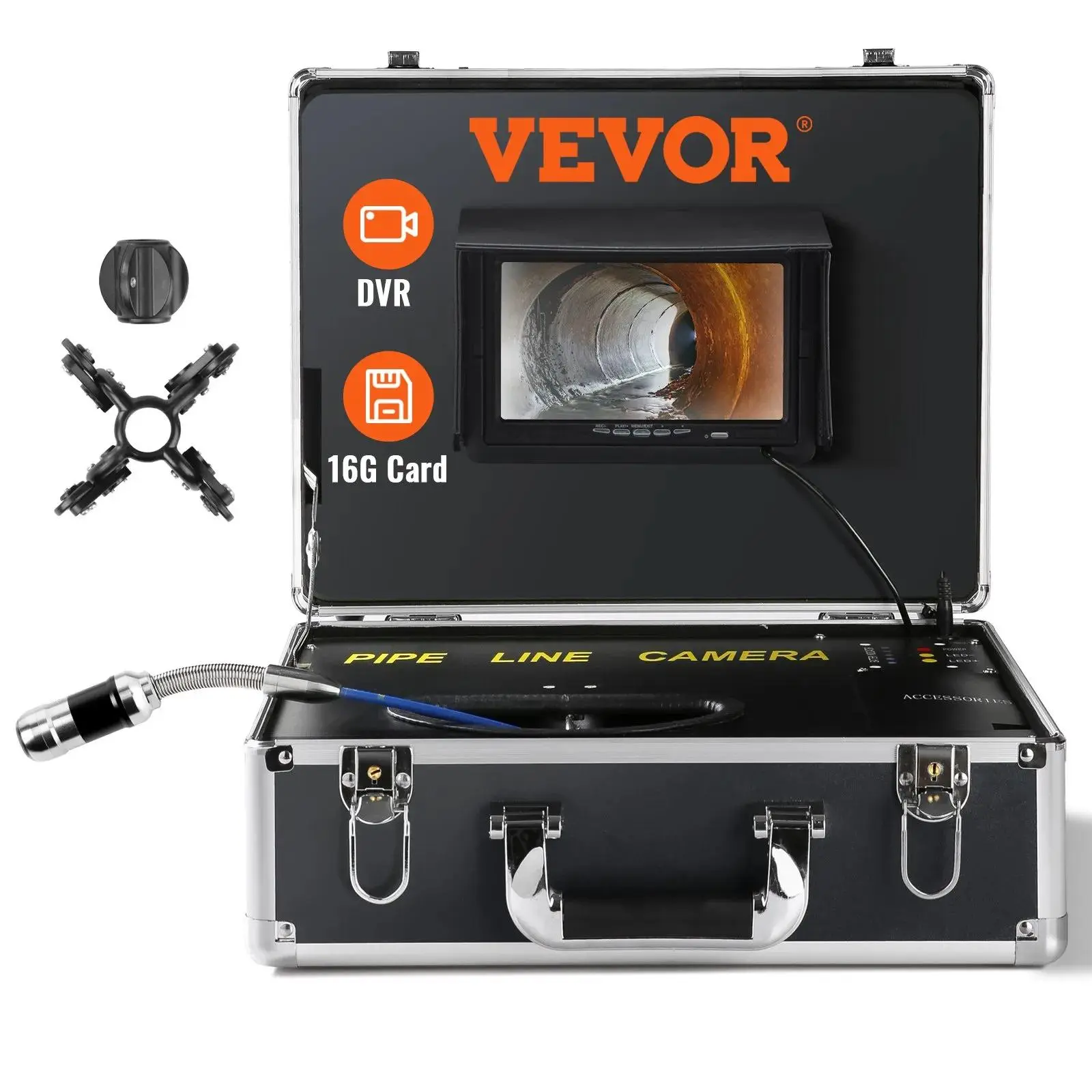 【summerfinds】VEVOR Sewer Camera,  , 100 ft/30 m, 7" Screen Pipeline Inspection Camera with DVR Function, Waterproof IP68 Camera, 12 pcs Adjustable LEDs, with a 16 GB SD Card for Sewer Line, Duct Drain Pipe Plumbing
