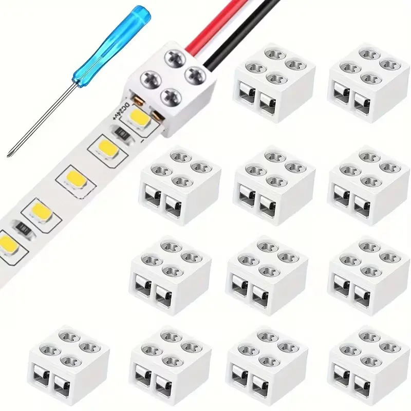 GJANSH 12pcs Screw-Mount Solderless Tape LED Strip Connectors, 2-Pin 8mm, Board-to-Board, Compatible with 2835/3528 LED Strips, Includes Screwdriver
