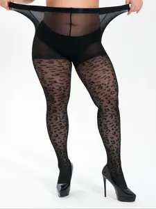 Women's Fashionable Sexy Irregular Leopard Print High Stretch Fit Plus Size Sheer Breathable Fabric Stockings, Perfect for Heels, Trendy, Night Out Style, Spring, Underwear, Womenswear