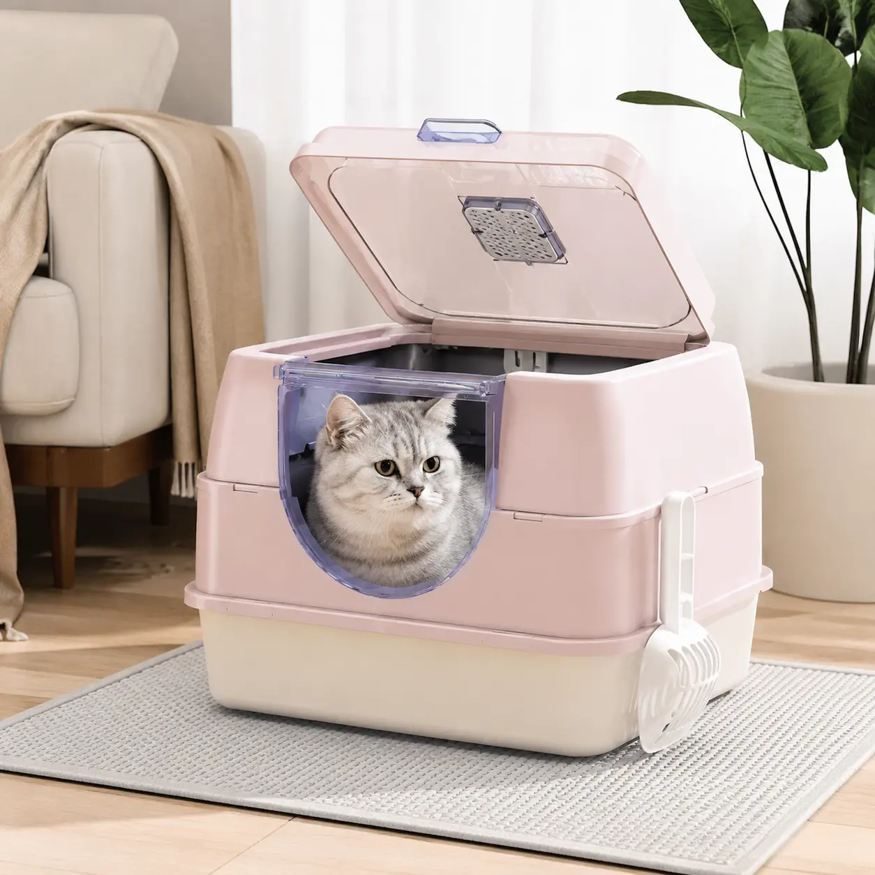 Large Fully Enclosed Cat  , Bamboo Charcoal Odor Control, Stainless Steel Inner Basin, Anti-Splash Design, Dedicated Cat Toilet for Overweight Cats dream litter box low dust smart sensor top entry automatic litterbox anti-urine leakage big free scoop pet