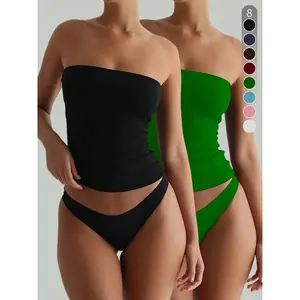 Women's Solid Color Tube Top, Casual Fashion Sleeveless Strapless Swimsuit Bikini Top for Summer, Women's Swimwear for Beach Holiday Vacation