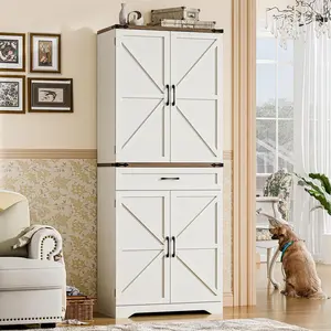 Vabches 72" Tall Farmhouse Kitchen Pantry, Farmhouse Storage Cabinet with Adjustable Shelves, Large Capacity Storage Cabinet with Drawer,Freestanding Cupboard for Kitchen, Dining Room, Living Room