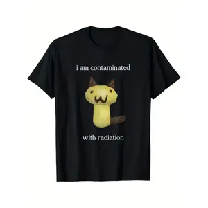 Funny "I'm Contaminated with Radiation" Cat Graphic Men's T-Shirt - Relaxed Fit Casual Tee with Geometric Pattern, Machine Washable, Cat T Shirt  Golf Gift T-Shirt For Men and Women