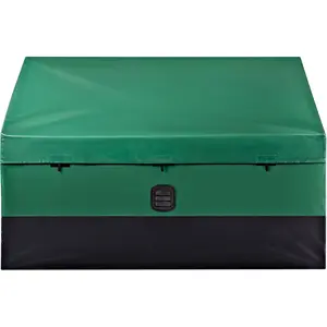 Outdoor Storage Box, 100 Gallon Waterproof PE Tarpaulin Deck Box with Galvanized Frame, All-Weather Protection & Portable, for Camping, Garden, Poolside, and Yard, Brown & Blue