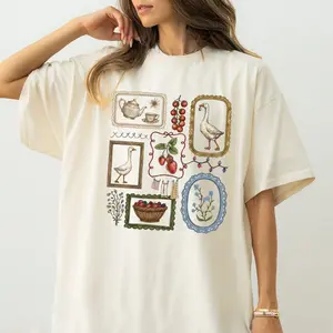 Vintage Cottagecore Goose Shirt, Strawberry Goose Graphic Tee, Coquette Aesthetic T-Shirt, Farmcore Cottage Shirt, Soft Girl Outfit Tee
