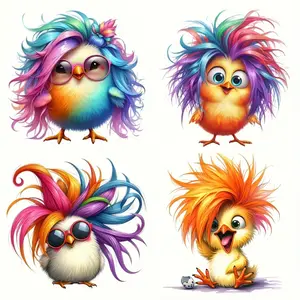 4 Sheets Fun Chick Transfer Stickers DIY Heat Transfer for T Shirts Canvas Bags Jeans Pillows Crafts Accessories