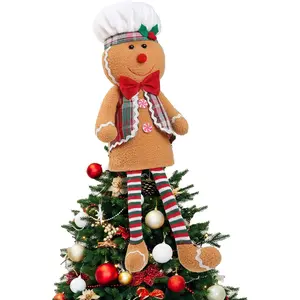 Gingerbread Man Christmas Decorations Unique Tree Topper Funny Christmas Tree Topper Ornament with Long Legs Xmas Gifts for Home Party Decor