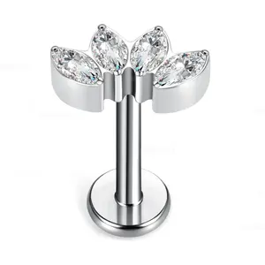 G23 Titanium Labret Studs Threadless Push-in CZ Press Fit 16G 6mm 8mm 10mm Lip Cluster Tragus Helix Medusa Cartilage Push  Piercing  for Men Women