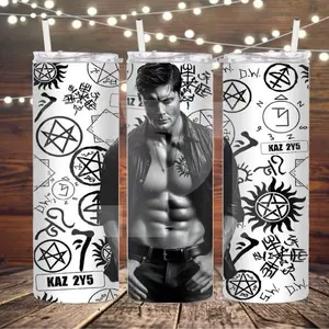 Dean Winchester 20 oz Tumbler Drinkware Cup Beverage Lid Straw Water Bottle skinny perfect gift Shirtless Jensen Ackles Supernatural SPN Flasks Insulated Double-Wall Vacuum Insulated Clear Lid & Straw BPA Free