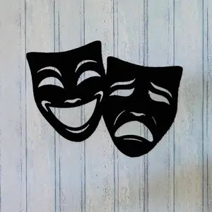 Metal Theater Wall Art, Comedy & Tragedy Masks Decor, Iron Sign, Ideal Gift for Home, Drama Enthusiasts, Durable Design