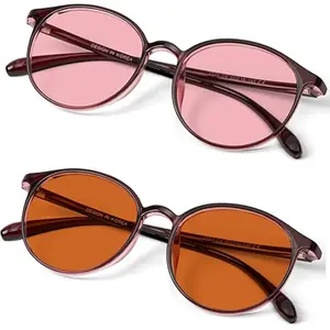 Indoor FL-41 Rose & Outdoor FL-60 Brown Tinted Migraine Light Sensitivity Glasses for Fluorescent LED Glare, Photophobia and Computer Usage