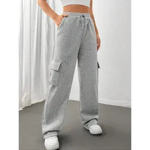 Women's Drawstring Pocket Cargo Pants, Side Large Pockets Design, Comfortable Fashion Pants for Daily Wear, All Seasons Clothing