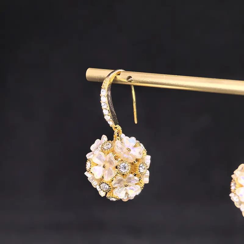 Korean Cute Ball Hook Earrings, Elegant Shell Flower Long Needle Dangle Earrings, Minimalist Versatile Fashion Ear Jewelry Gifts for Women