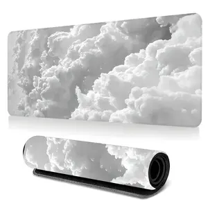 Soft White Cloud Sky Large-Sized Gaming Mouse Pad, Minimalist Aesthetic Cloudscape Desktop Protection Pad, Anti-Slip Rubber Lock Edge High-Definition Printing, Suitable For Clean & Minimalist Lovers, Great Gift For Calm Desk