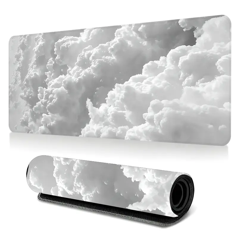 Soft White Cloud Sky Large-Sized Gaming Mouse Pad, Computer Mouse Pad, Minimalist Aesthetic Cloudscape Desktop Protection Pad, Anti-Slip Rubber Lock Edge High-Definition Printing, Suitable For Clean & Minimalist Lovers, Great Gift For Calm Desk