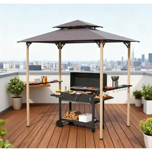 Double Tiered Grill Gazebo Shelter with Side Shelves and Hooks Premium Heavy Duty BBQ Gazebo Weather Resistant Outdoor Canopy