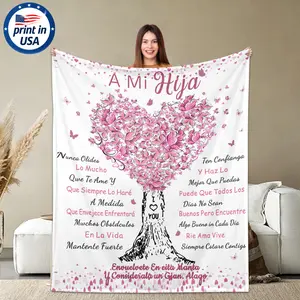 Flannel Throw Blanket with Spanish A Mi Hija Heart Tree Design, 280GSM Ultra Soft Cozy Warm Comfortable Lightweight Portable for Bed Sofa, Bilingual Gift for Daughter from Mom on Birthday Quinceañera