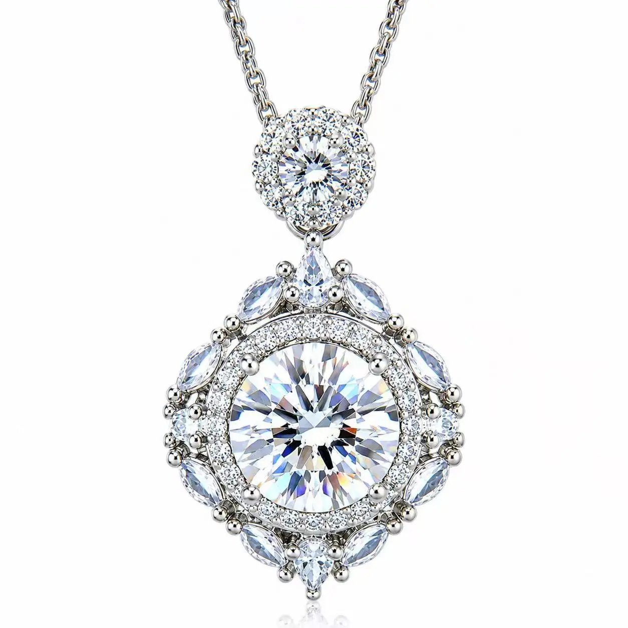 SKU XL-001— Moissanite Teardrop Halo Pendant Necklace that looks like real luxury