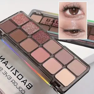 12-Color eyeshadow disc, rose soil two-tone matte and glossy effect, with glitter to create a stunning makeup look