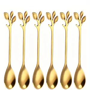 6 stainless steel spoons, creative and personalized design, leaf & coffee & tea spoons, perfect for afternoon tea, weddings and parties, durable kitchen essentials, mirror-polished, dishwasher safe, Spoons Set. [4.72 inches]