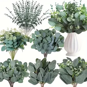 120 Piece Mixed Eucalyptus Stem Set, 4 Unique Varieties, Realistic Silver Dollar Leaf Artificial Flowers, Wedding Centerpiece Decor, Home Decoration
