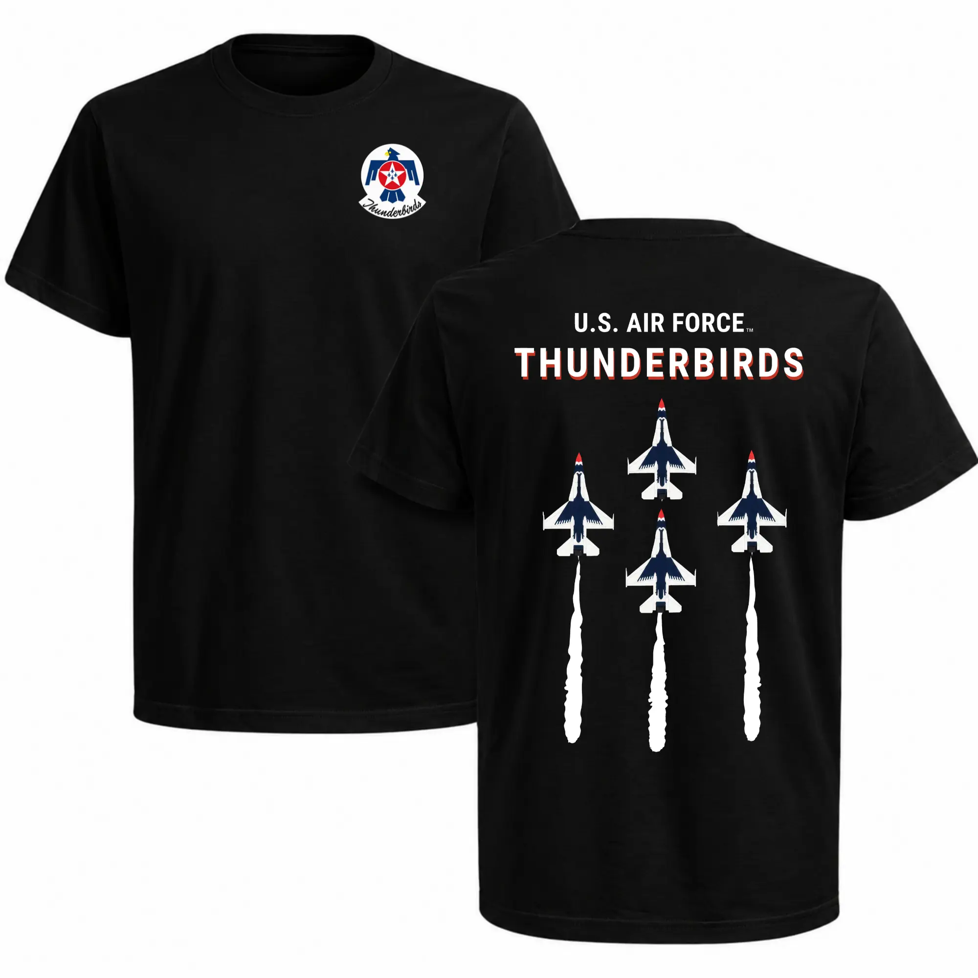 Women's U.S. Air Force Thunderbirds Print Short-Sleeve Top, Vintage Casual Everyday Military Tee, Soft Cotton Blend Patriotic Apparel, USAF Aviation Gift for Women