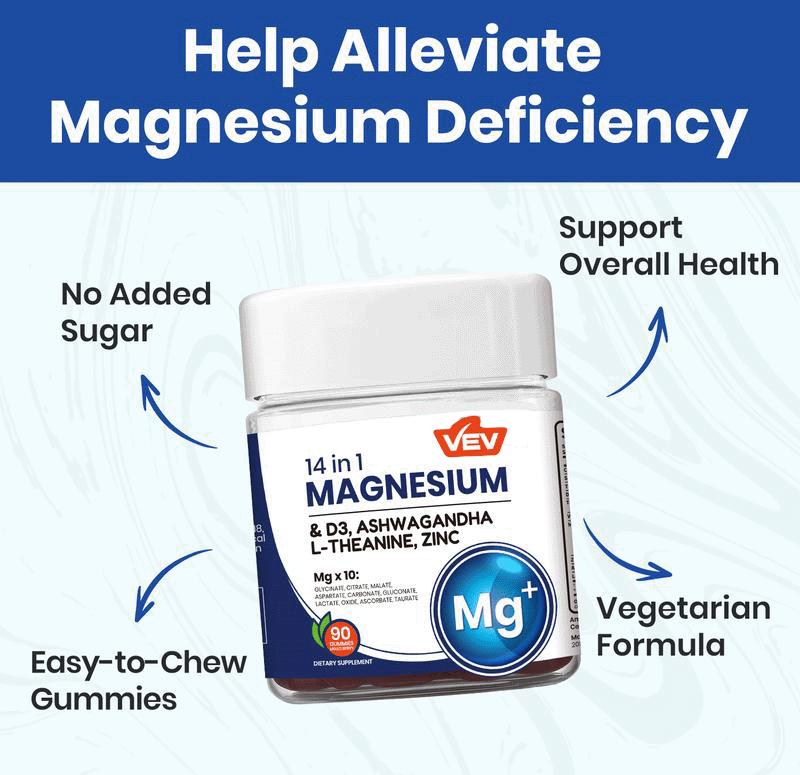 VEV 14-in-1 Magnesium Gummies-withAshwagandha,L-Theanine, Vitamin D3 & Zinc, EdibleHealthcare Dietary