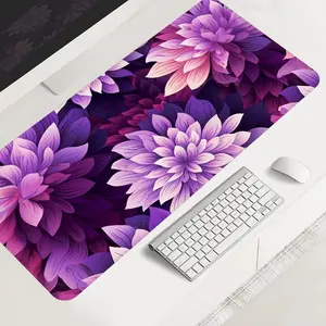 Extra Large purple floral gaming mouse pad, aesthetic flower pattern desktop protection pad, anti-slip rubber lock edge high-definition printing, suitable for computers, laptops, offices, homes, schools, as a gift for family and friends