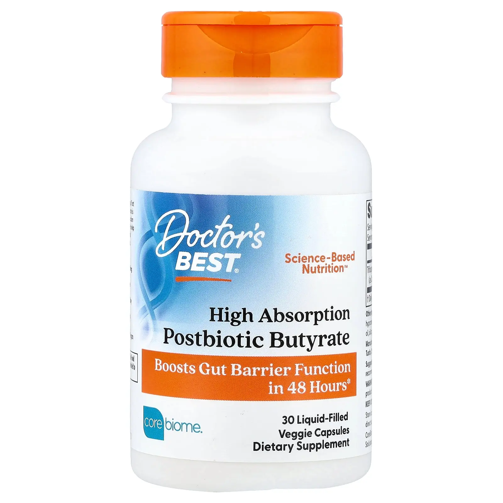 Doctor's Best Postbiotic Butyrate, High Absorption , 30 Liquid-Filled Veggie Capsules (300 mg per Capsule)