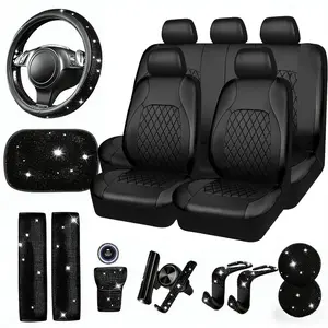 20pcs of Sparkling Car Accessories Designed for Women, Including Full Seat Covers, 15-Inch Steering Wheel Cover Adorned with Rhinestones, And Charming Interior Decorations Like Coasters And Essential Items for Your Vehicle, car accessories for women