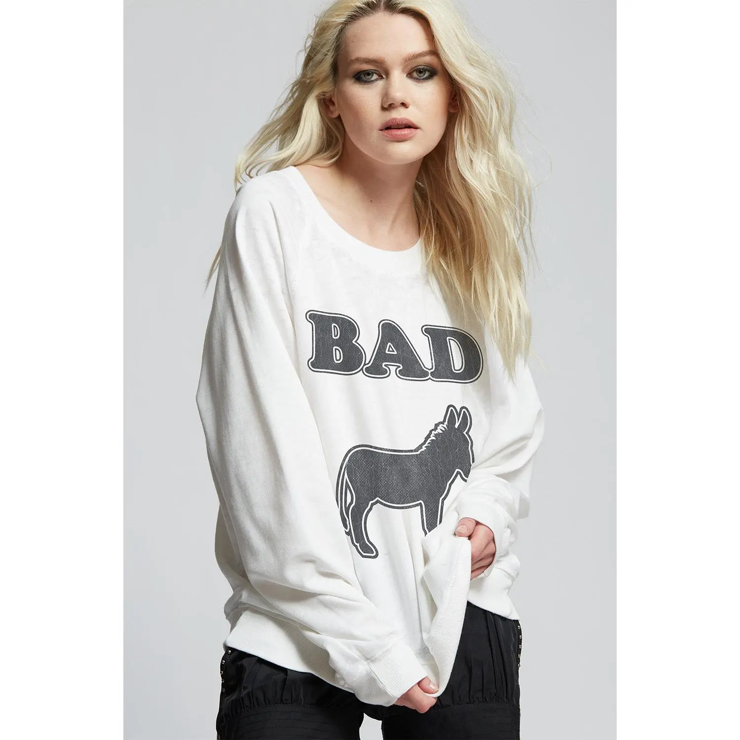 Bad Donkey Oversized White Graphic Sweatshirt