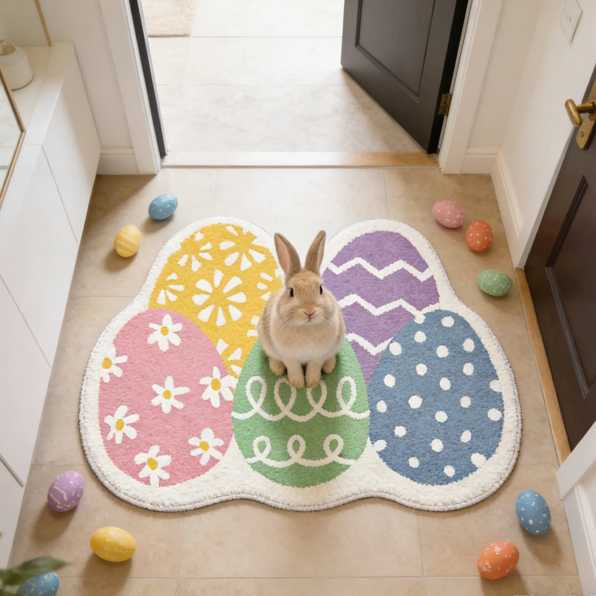 Easter Egg Hand-Drawn Entrance Mat, Soft Plush Carpet, Comfortable Non- Rug, Home Decor for Entryway Living Room Bedroom, Soft Floor Mat