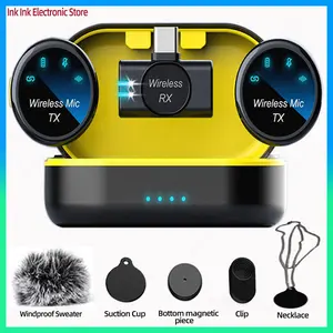 New Magnetic Wireless Lavalier Microphone Noise Canceling Necklace Windproof Cap Audio Video Recording Microphone for Smartphone