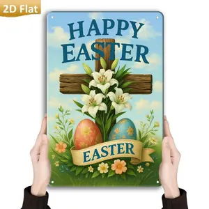 Happy Easter Metal Sign, Vintage Style Easter Wall Decor for Home, Patio, Church, 2D Flat Christian Easter Decoration