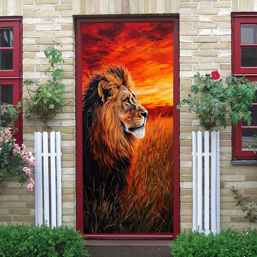 2pcs   Majestic Lion at Sunset Wall Sticker African Safari Animal Decor for Living Room Bedroom Kids Room Home Decoration Peel and Stick Vinyl Art Mural Decal Waterproof Removable Large Size Decorat