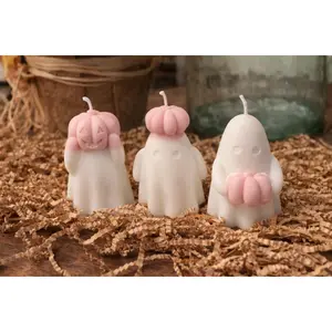 Halloween Ghost Candle Set of 3 | Soy Wax Ghost Trio | White or Black Pumpkin Spice Candles