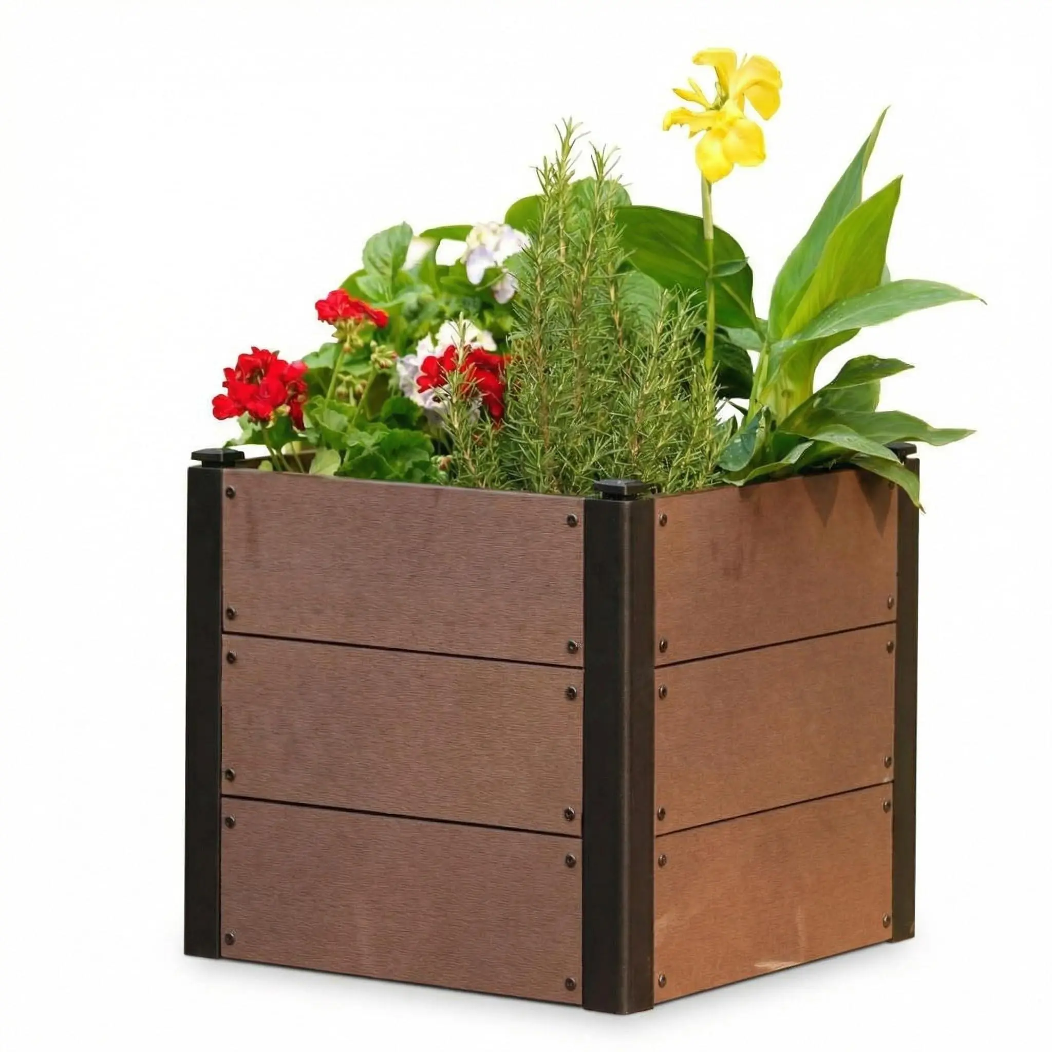 Compact Square 19x19x17" Raised Garden Bed - Tool-Free Metal Frame WPC Wood Planter Box with Drainage Holes for Patio, Balcony