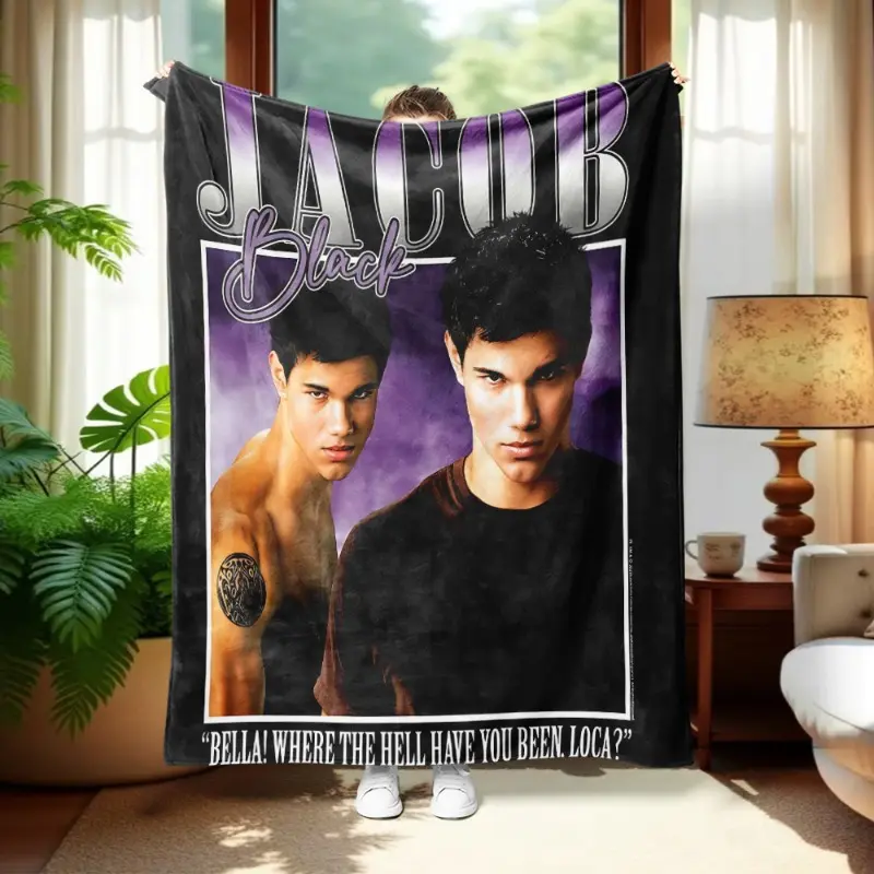 Twilight Saga Jacob Black Character Portrait Throw Blanket, Movie Themed Cozy Blanket, Soft Fluffy Lightweight Blanket for Fans, Anti-Pilling Washable Decorative Blanket