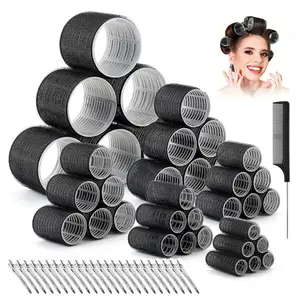 61-Piece Curling Iron Set, Self-Adhesive Curlers with Clips, 6 Sizes, Heat-Free, for Long, Medium, Short Hair, Includes Stainless Steel Clips