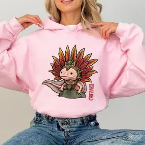Caifanes Axolotl Aztec Graphic Hoodie, Cotton Fleece Fabric Pullover Unisex Casual Streetwear Trendy Top for Men for Women