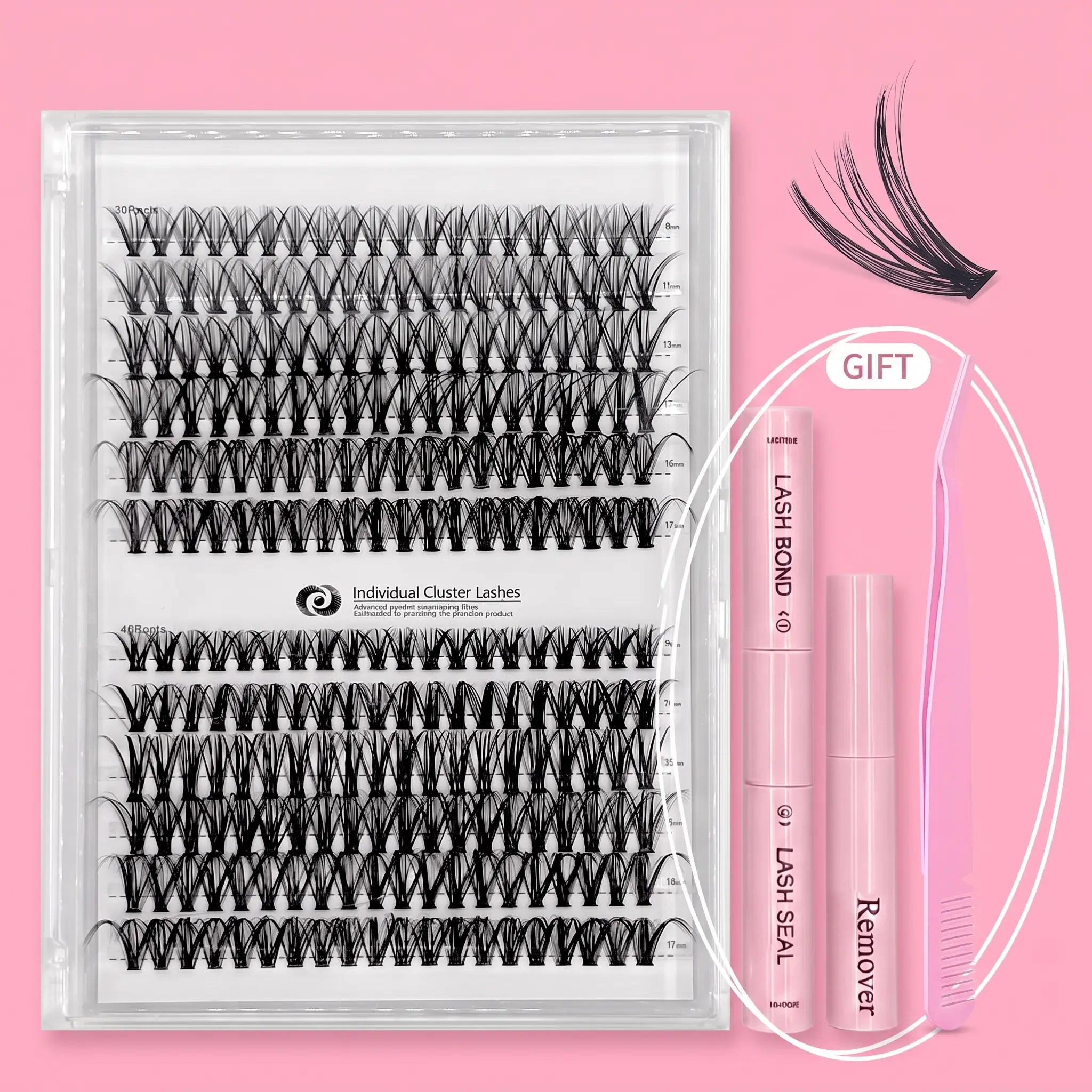 Lash Clusters Kit - Soft Fluffy Long-Lasting Lashes with Glue Remover & Tweezer for Beginners Easy At-Home A