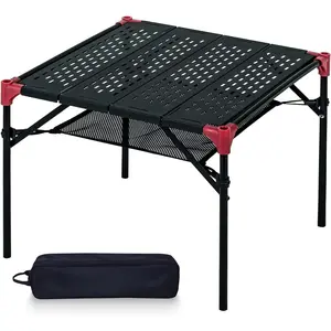Extendable Folding Table Large Tabletop Area Ultralight Compact with Hollow Out Tabletop and Carry Bag for Camping Backpacking Beach Concert BBQ Party, Three Size (Black - S)