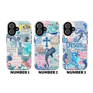 [Free Gift 5 Sticker ] Ocean Christian Phone Case Set – Pastel Beach Aesthetic with Bible Verses, Whale & Floral Collage – Inspirational Jesus Quotes for iPhone