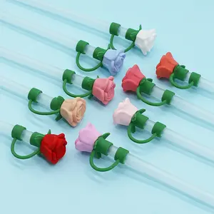 2pcs Silicone rose straw dustproof creative cap dustproof straw cover silicone three-dimensional rose straw cap
